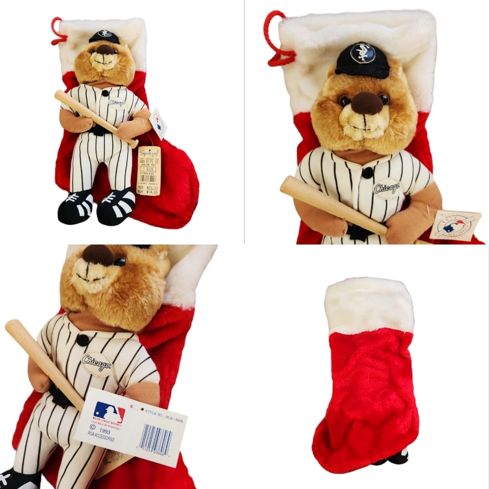 Rare New Vtg 1993 Chicago White Sox Plush Bear Christmas Stocking MLB Baseball